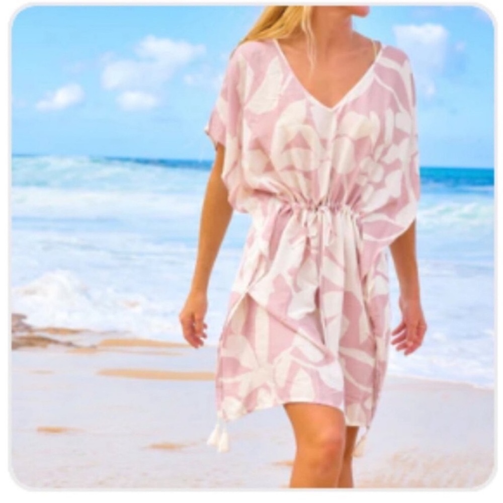 NWT POOLSIDE PARADISO Islander Coverup Dress Tassel Floral Mauve Pink Size XS/S - Picture 2 of 7